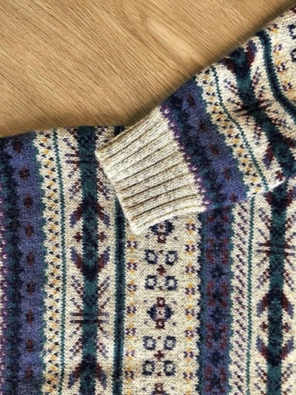 Vintage Woolrich Geometric Crewneck Sweater Blue & White Size Large - Picture 3 of 5